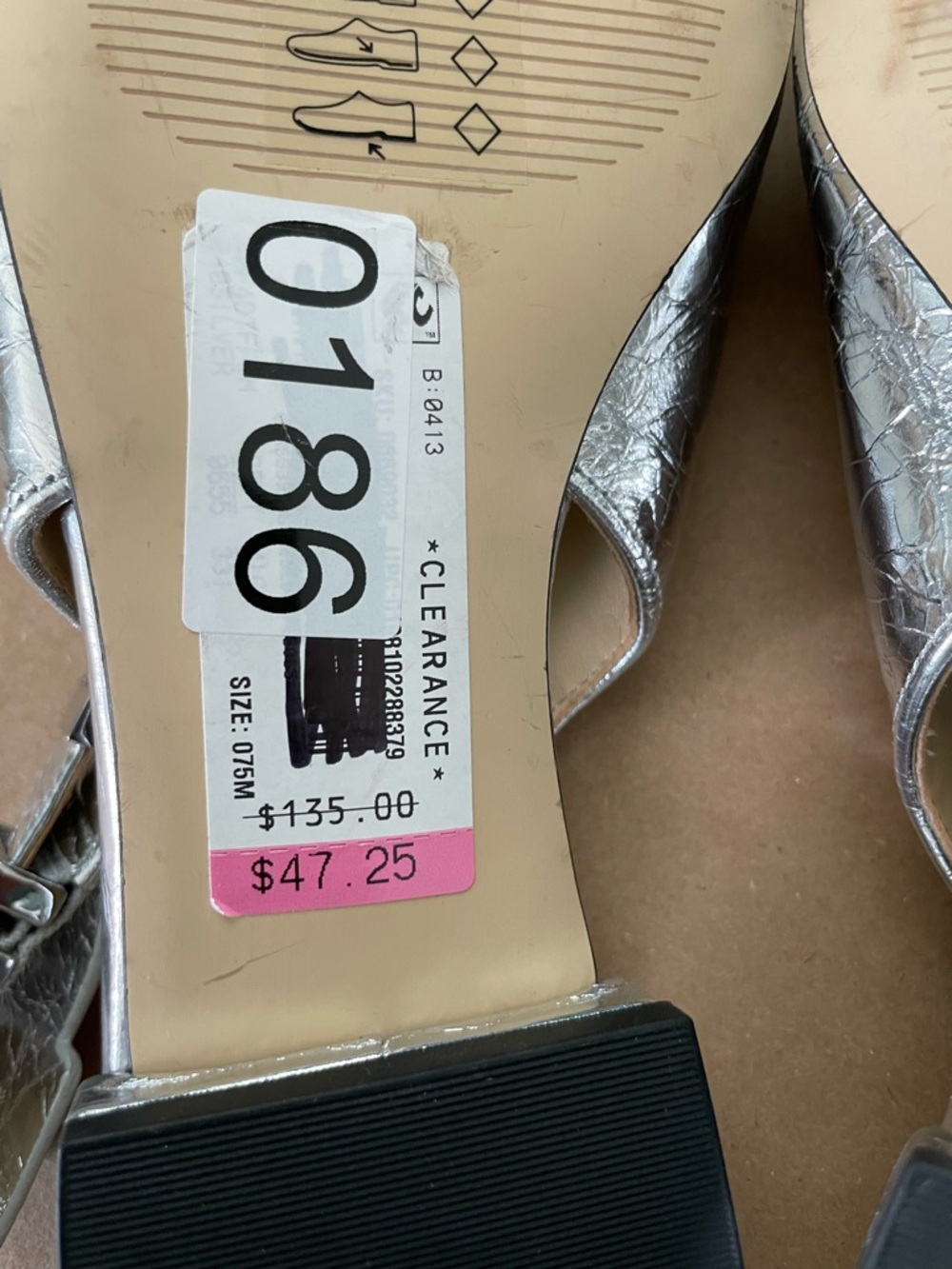 Michael Kors Silver Slingback Flats 7.5M Metallic Crackle Leather Pointed Toe - Picture 6 of 10